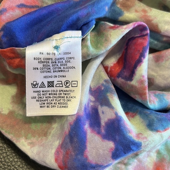Anthropologie Postmark Tank Silk Watercolor Top Ruffle Blue Purple Sz 4 - Picture 10 of 11